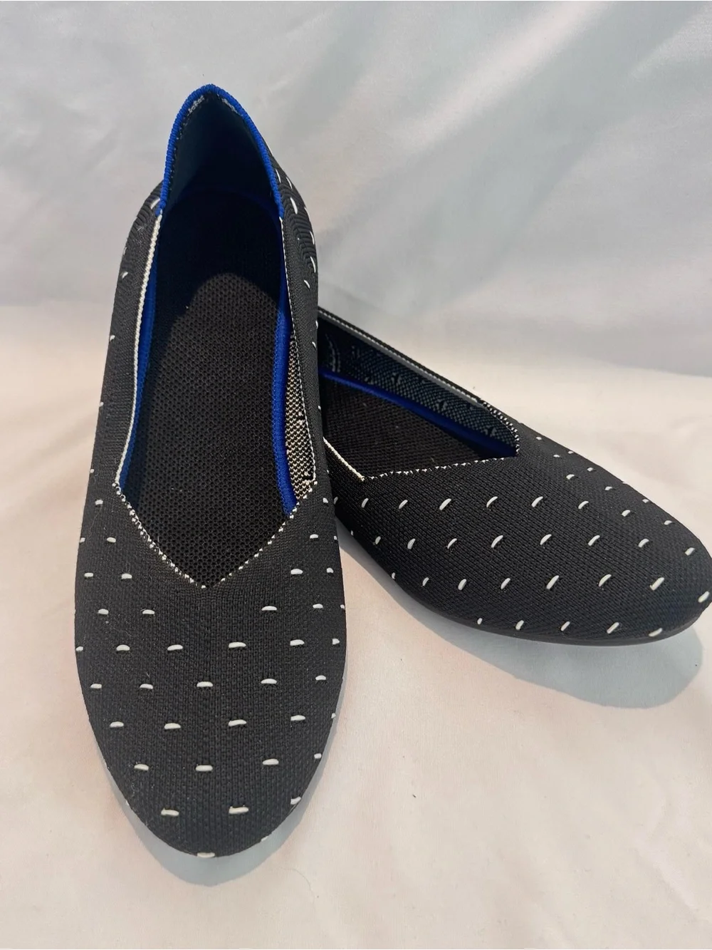 Rothys The Flat Polka Dot Ivory & Black Women’s Knit Ballet Flats Shoes 38/7.5